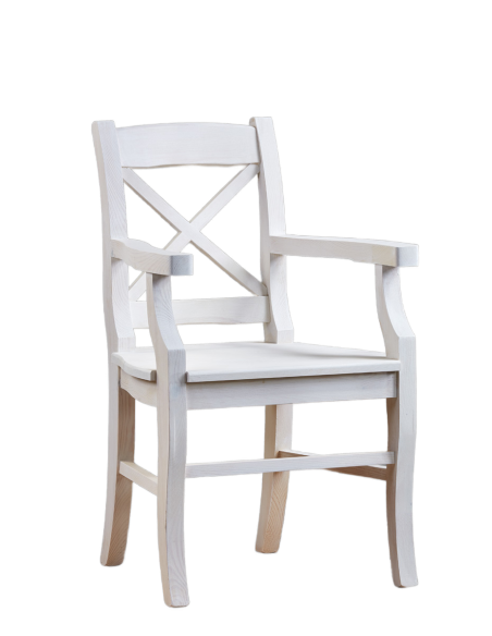 Biały fotel drewniany z oparciem krzyżowym