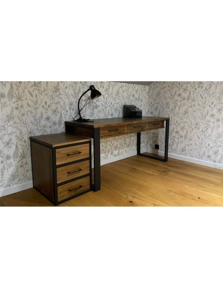 Biurko loftowe czarne z 3 szufladami