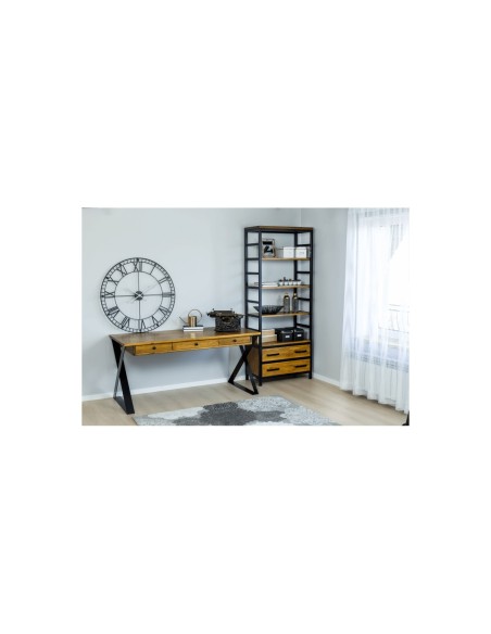 Biurko metal drewno czarne kolor orzech