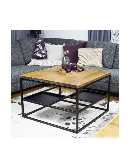 Kwadratowa ława kawowa metal drewno