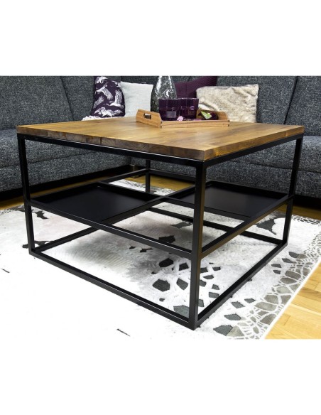 Kwadratowa ława kawowa metal drewno