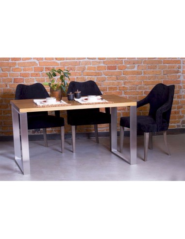 Stół ze stali nierdzewnej blat drewniany