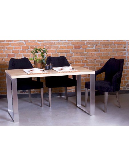 Stół ze stali nierdzewnej blat drewniany