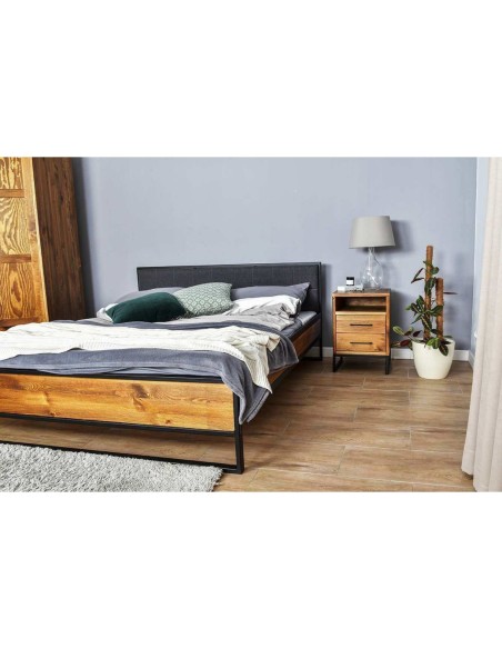 Łóżko pojedyncze z drewna i metalu w stylu loft 90x200cm