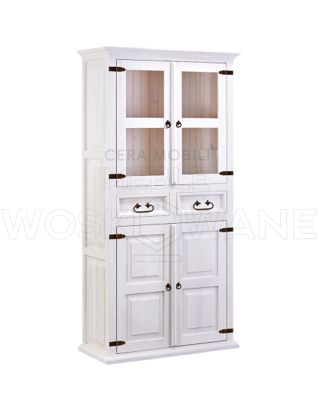 BIAŁA WITRYNA DREWNIANA 2 PÓŁPEŁNA