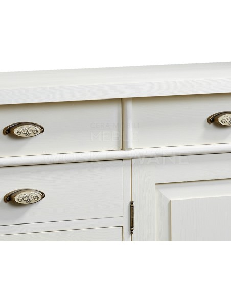 BIAŁA KOMODA WOSKOWANA 2 SZAFKI 4 SZUFLADY