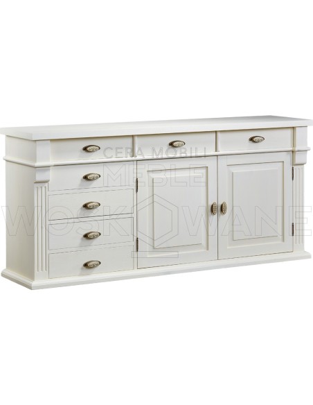 BIAŁA KOMODA WOSKOWANA 2 SZAFKI 4 SZUFLADY