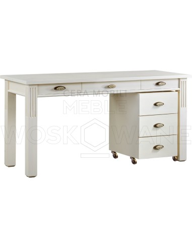 białe biurko drewniane z  szafką